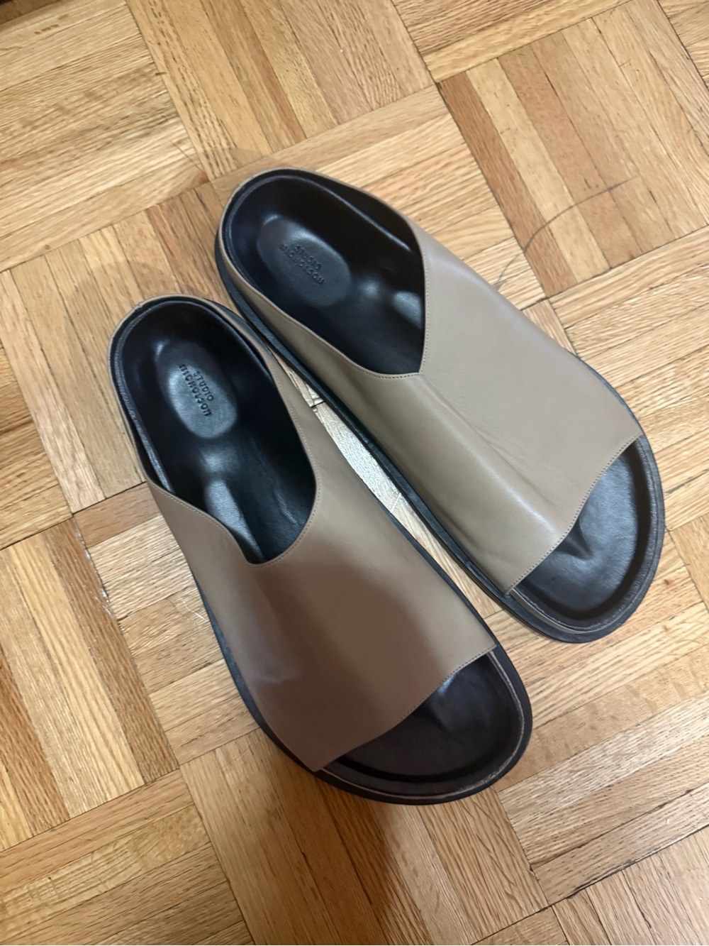 Brand New Studio Nicholson Men's Tan Leather Slide Sandals size 45